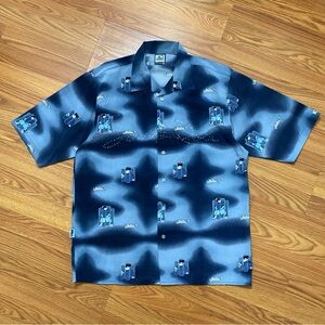 Vintage South Pole Blue Button Up Shirt Size M Hip Hop Graffiti Streetwear Y2K
